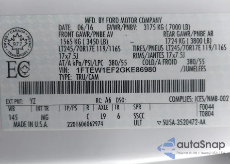 2016 Ford F-150 Xlt from USA, damaged, VIN 1FTEW1EF2GKE86980